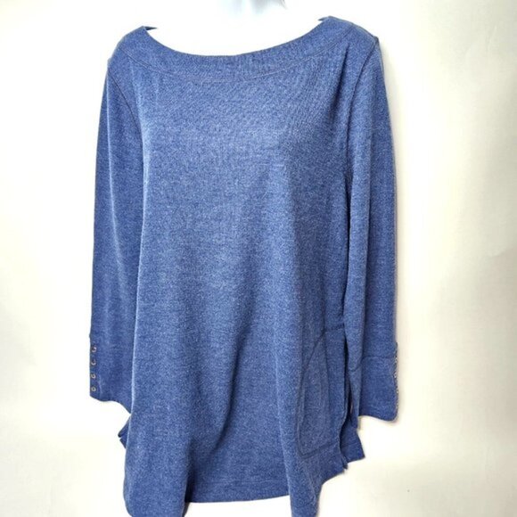 J. Jill Women's Size XL Petite Top Sweater Blue Button Sleeves - Picture 1 of 6
